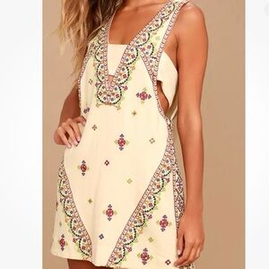 Free People Never Been Beige Embroidered Mini Dress XS